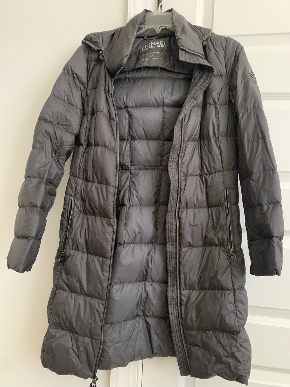 Michael Kors down fill gray Widow Quilted Long Puffer Coat